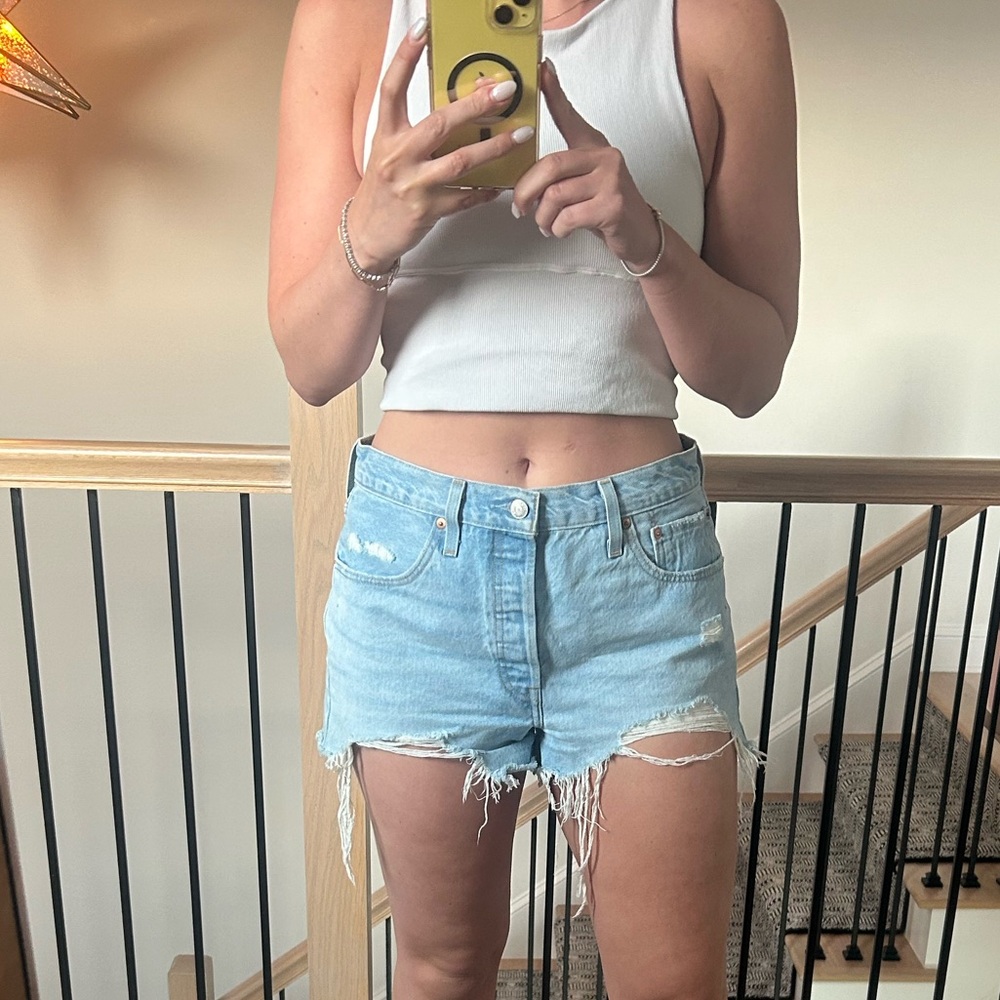 LEVI’S Light Blue Distressed Denim Cutoff Shorts